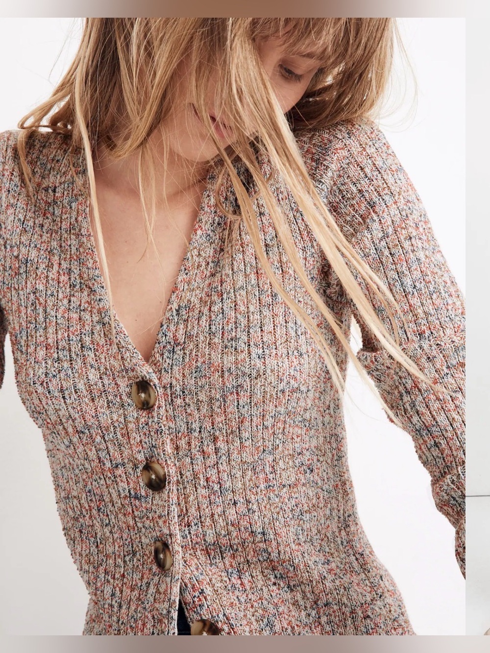 Madewell Marled Shrunken Ribbed Cardigan Sweater size S